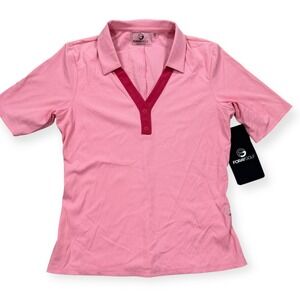 NEW Foray Golf Women's Medium Pink V-Neck Henley Short Sleeve Stretch Tennis Top